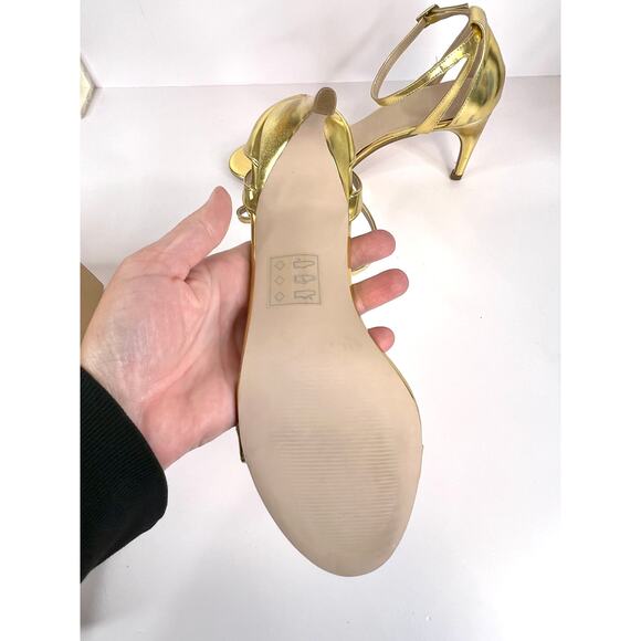 ASOS Size 8 Gold Shiny 3 Inch Ankle Strap Heels Open Toe - Picture 10 of 15